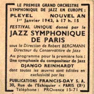 Django Reinhardt affiche concert - Nouvel An - Pleyel 1943 - affiche concert - Nouvel An - Pleyel