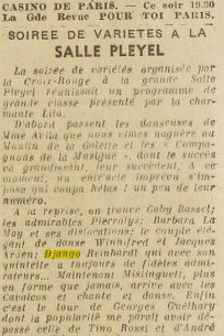 Django Reinhardt - journal concert Pleyel Django Reinhardt - Django et QHCF avec Gerard Leveque, Joseph Reinhardt, Armand Molinetti - Salle Pleyel Juin 1944