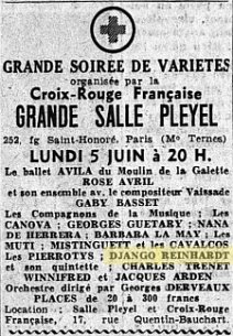 Django Reinhardt affiche concert Pleyel Django Reinhardt - Django et QHCF avec Gerard Leveque, Joseph Reinhardt, Armand Molinetti - Salle Pleyel Juin 1944