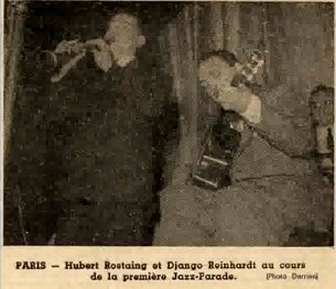 Django Reinhardt et le QHCF à la première Jazz-Parade Django Reinhardt - QHCF au cours de la première Jazz-Parade en 1948 organisée par Charles Delaunay - 1948 - photo Derrien