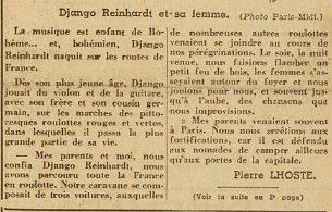 Django Reinhardt - Coupure de presse Paris-Midi