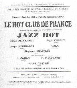 Django Reinhardt Affiche concert du QHCF 1934-12-02 Affiche concert du QHCF