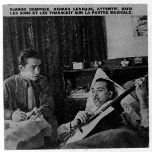 Django Reinhardt dans son lit dictant un arrangement à Gérard Leveque 1943 - Django Reinhardt - Django Dictant un arrangement à Gérard Leveque